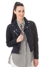 Soft navy suede goatskin biker jacket, lightweight and fluid. - Image n°3
