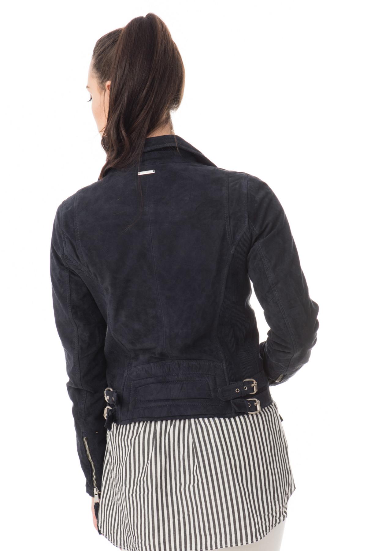 Navy blue suede Biker Jacket - Image n°7