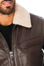 Cowhide leather shirt collar jacket - Image n°6