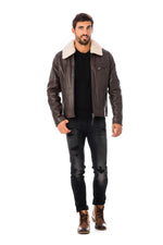 Cowhide leather shirt collar jacket - Image n°2