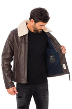 Cowhide leather shirt collar jacket - Image n°4