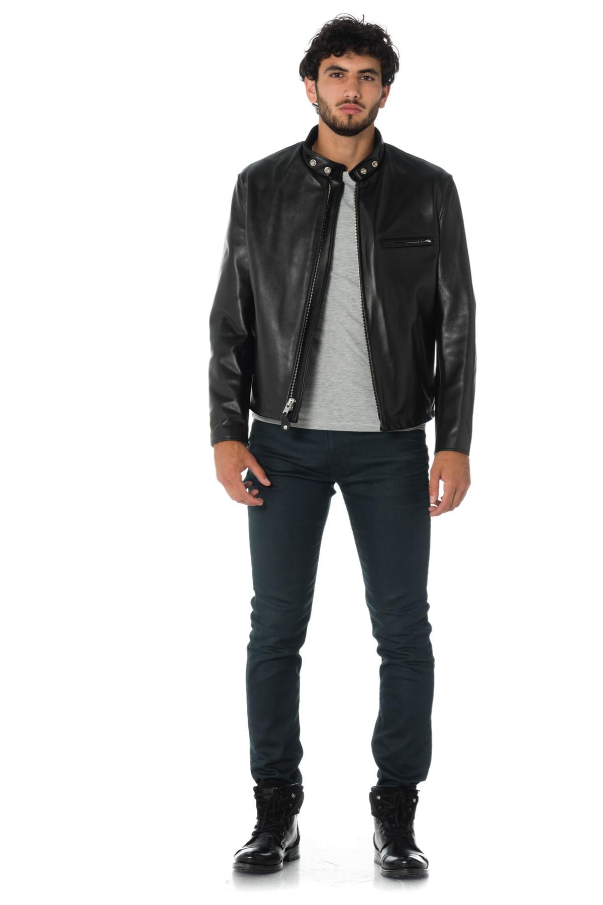Schott 141 NOIR: heavyweight café racer in full-grain cowhide. - Image n°3