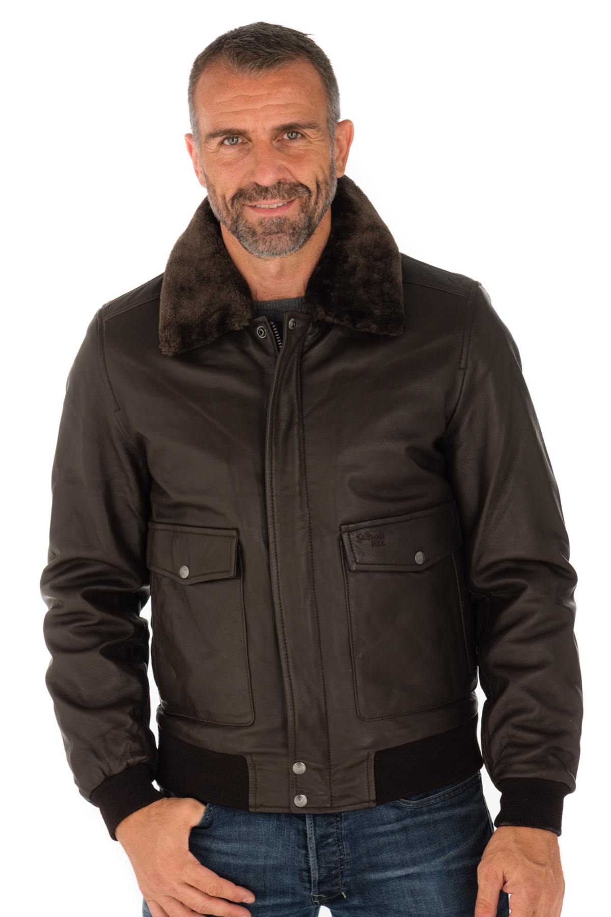Lambskin aviator jacket by Schott. Slim fit with removable collar. - Image n°4