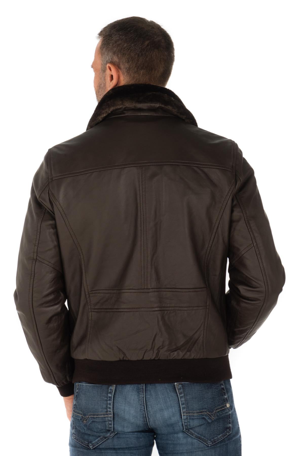 Lambskin aviator jacket by Schott. Slim fit with removable collar. - Image n°12
