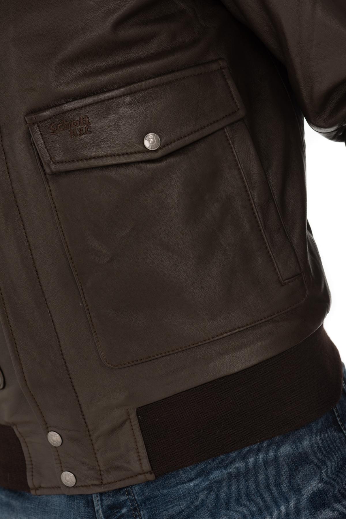 Lambskin aviator jacket by Schott. Slim fit with removable collar. - Image n°8