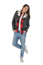 Bi-colour lambskin Perfecto by Schott, timeless with a modern edge. - Image n°9