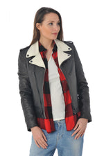 Bi-colour lambskin Perfecto by Schott, timeless with a modern edge. - Image n°1