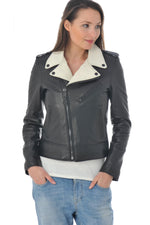 Bi-colour lambskin Perfecto by Schott, timeless with a modern edge. - Image n°8