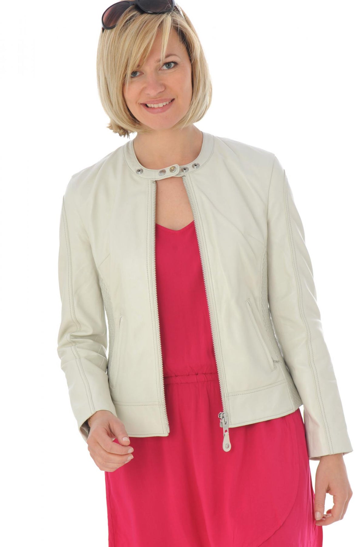 Schott women's white leather biker jacket - Image n°1