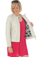 Schott women's white leather biker jacket - Image n°3