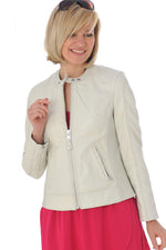 Schott women's white leather biker jacket - Image n°4