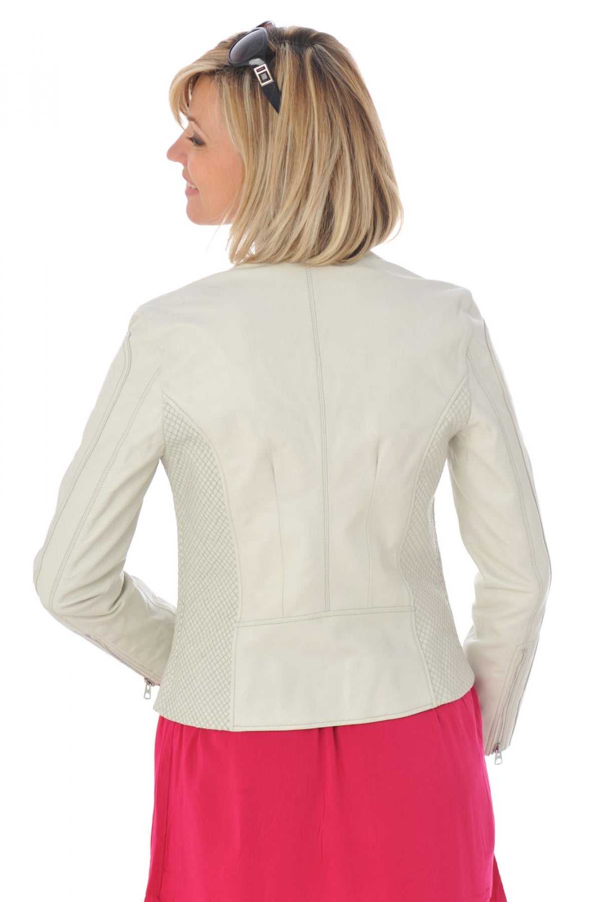 Schott women's white leather biker jacket - Image n°5