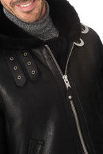 Schott's sheepskin bomber with hood. Adjustable, warm, and vintage. - Image n°6