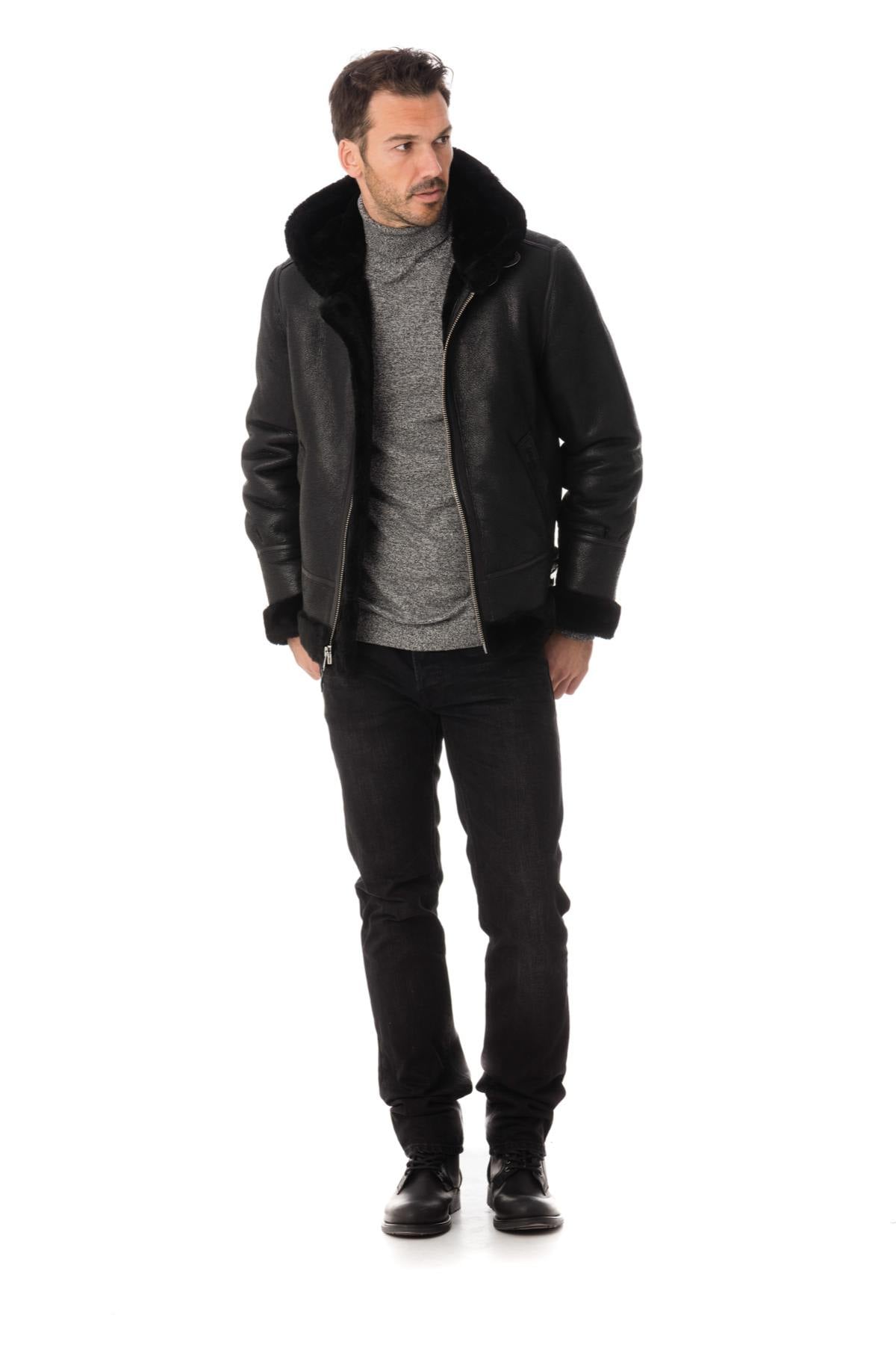 Schott's sheepskin bomber with hood. Adjustable, warm, and vintage. - Image n°2