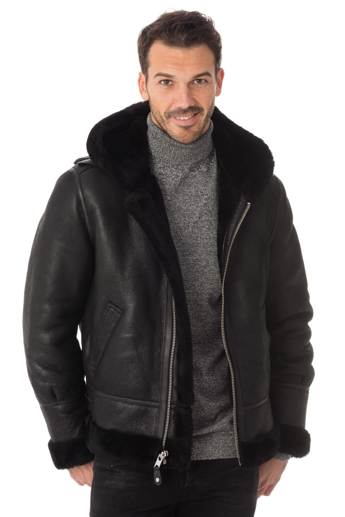 Schott's sheepskin bomber with hood. Adjustable, warm, and vintage. - Image n°3