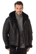 Schott's sheepskin bomber with hood. Adjustable, warm, and vintage. - Image n°3