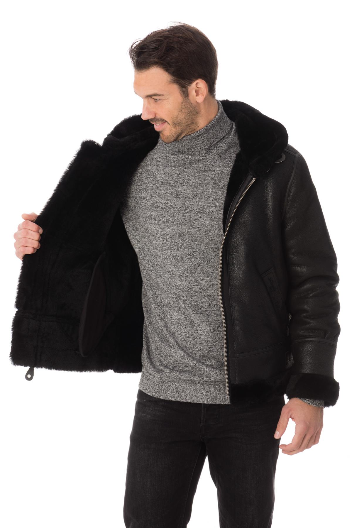 Schott's sheepskin bomber with hood. Adjustable, warm, and vintage. - Image n°4