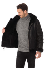 Schott's sheepskin bomber with hood. Adjustable, warm, and vintage. - Image n°4