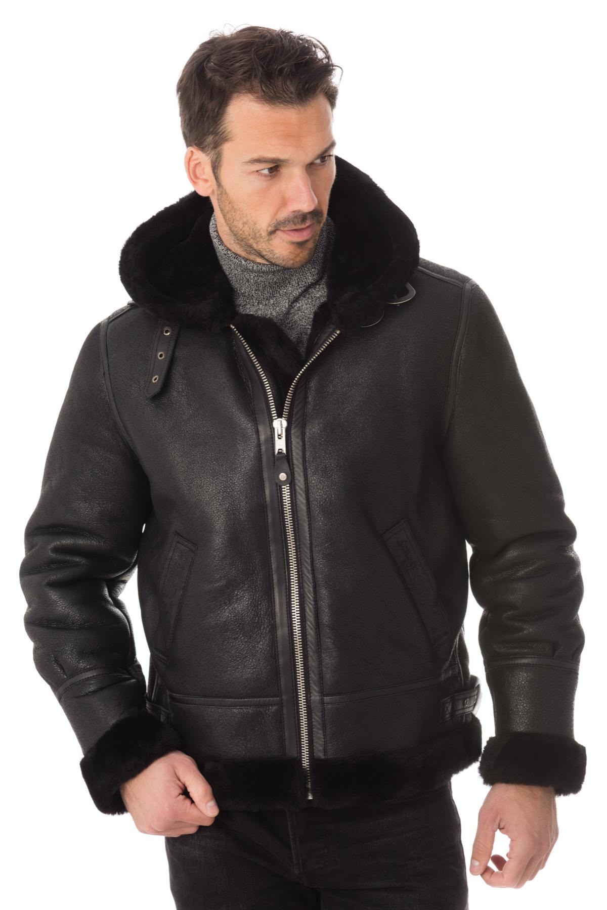 Schott's sheepskin bomber with hood. Adjustable, warm, and vintage. - Image n°1