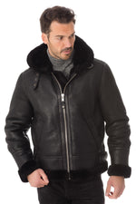 Schott's sheepskin bomber with hood. Adjustable, warm, and vintage. - Image n°1