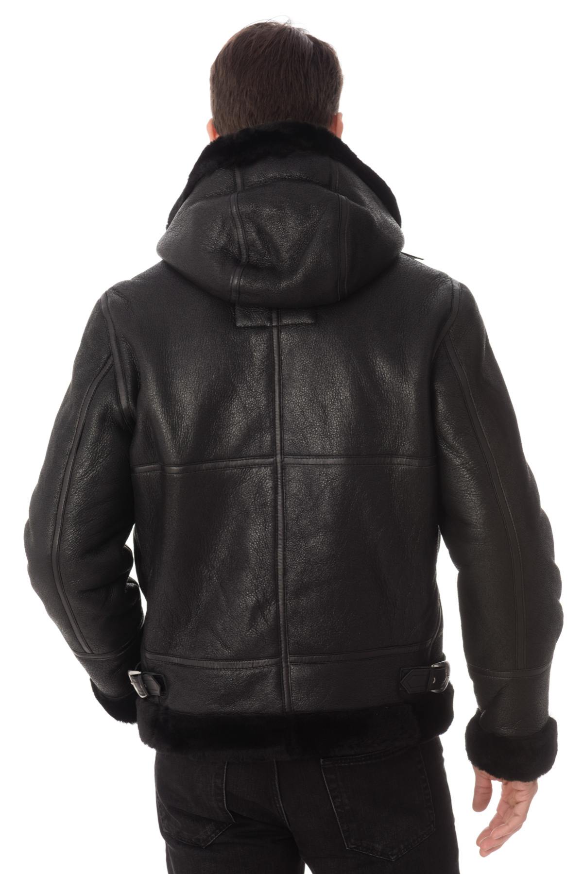 Schott's sheepskin bomber with hood. Adjustable, warm, and vintage. - Image n°5