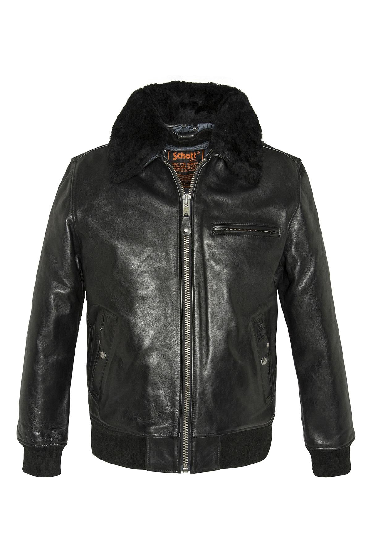 LC1380 Black by Schott-thick cowhide, shearling collar, zip-out liner. - Image n°10