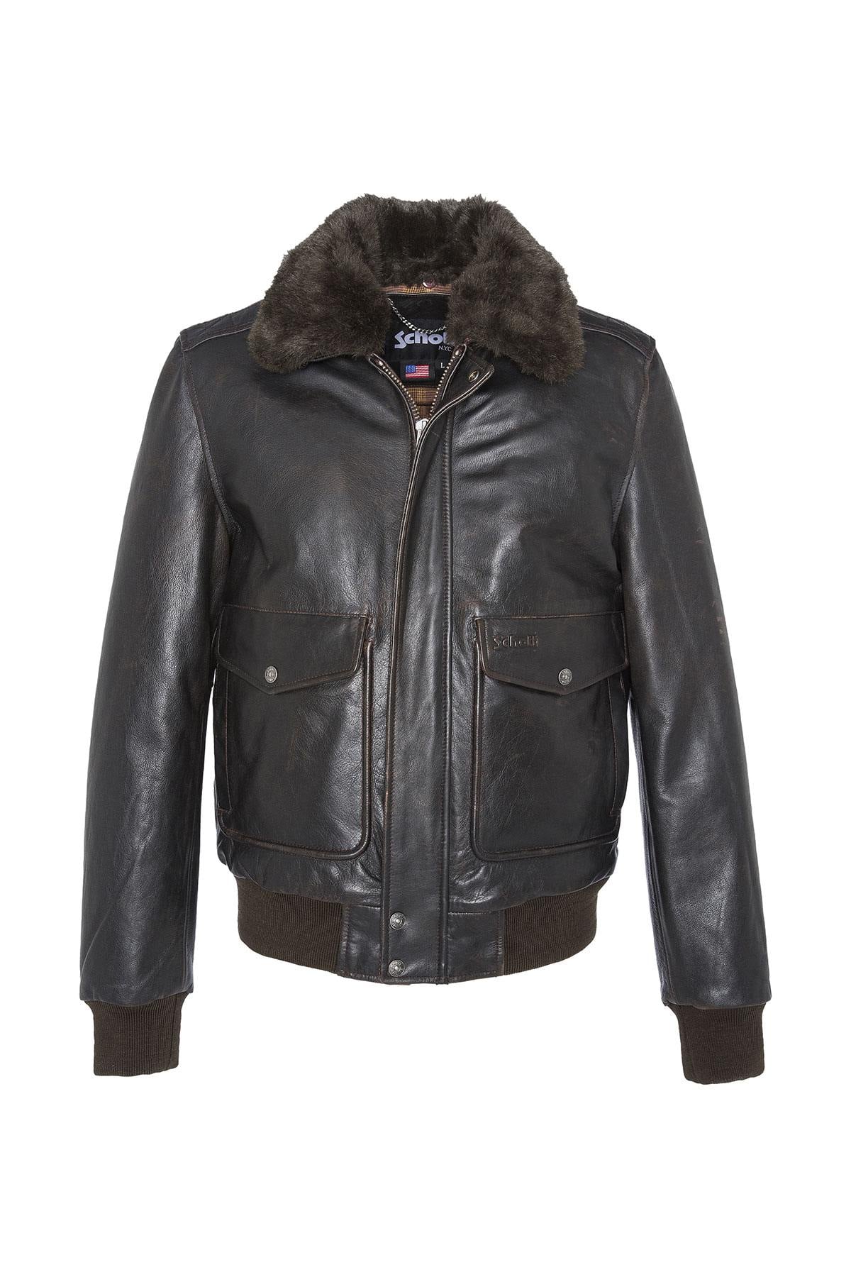 Schott's cowhide A-2 jacket. Fur collar, ribbed waist, vintage patina. - Image n°10
