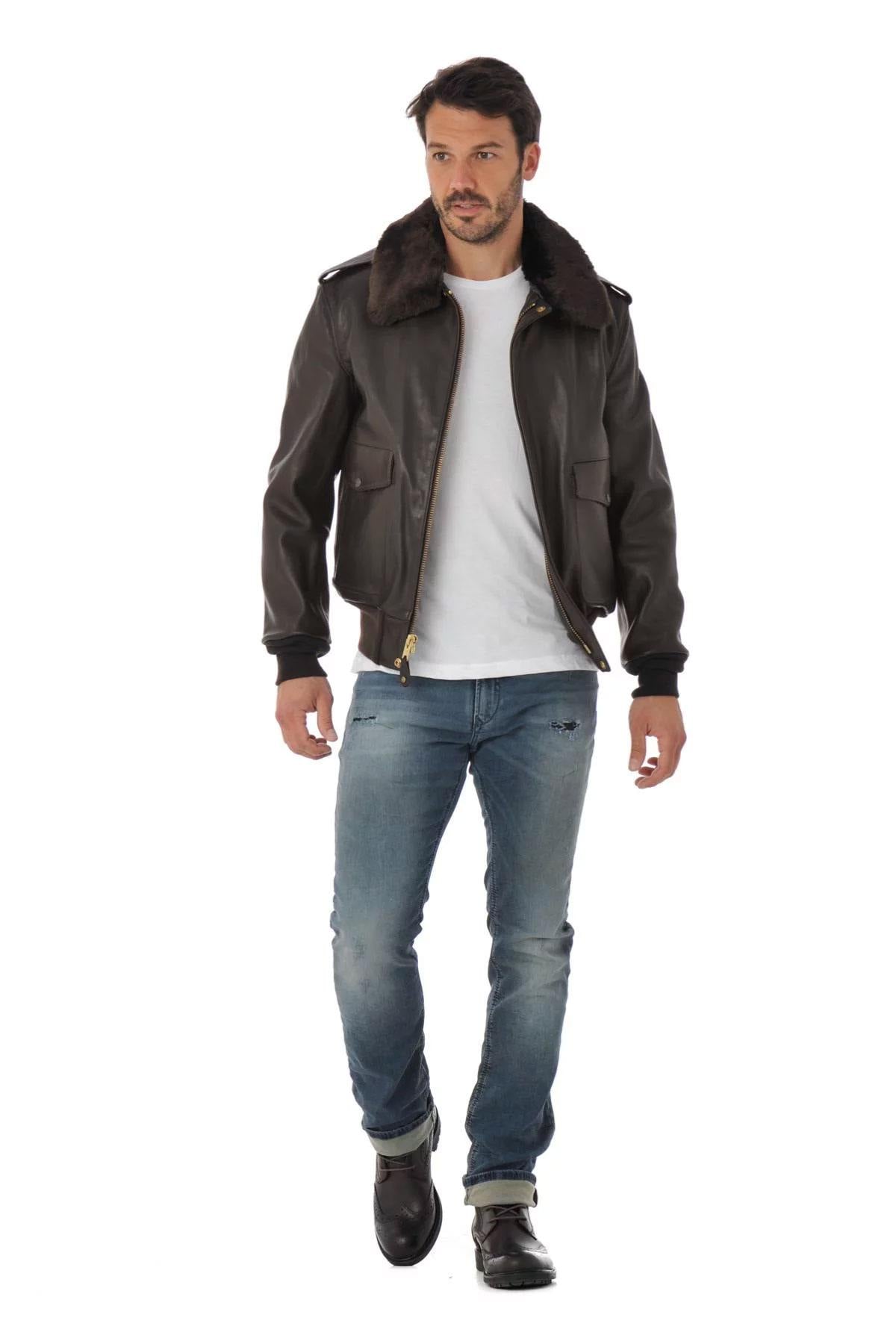 The Schott 184SM Brown A-2 jacket in supple cowhide. Made in the USA. - Image n°6
