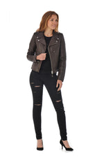 Schott's plum Perfecto® in soft lambskin, slim and lightweight. - Image n°2
