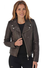 Schott's plum Perfecto® in soft lambskin, slim and lightweight. - Image n°1