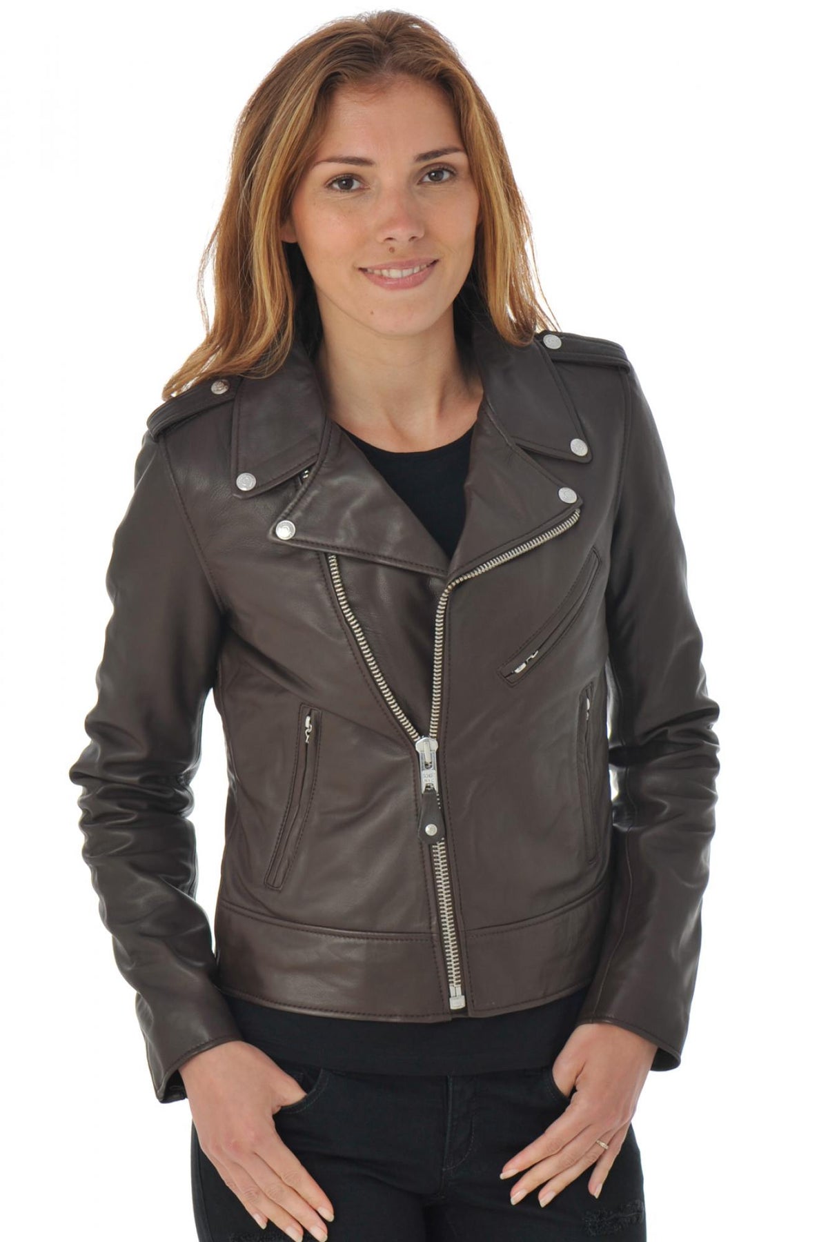 Schott's plum Perfecto® in soft lambskin, slim and lightweight. - Image n°3