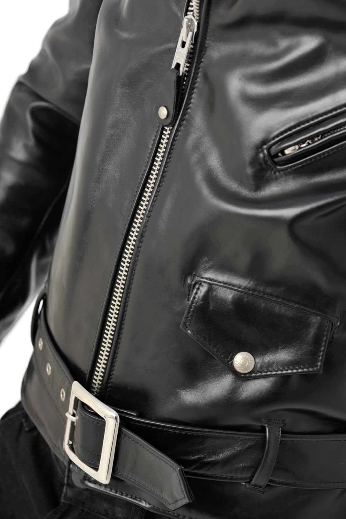 Schott 618HH Black: glossy horsehide leather, carefully made in the USA. - Image n°2