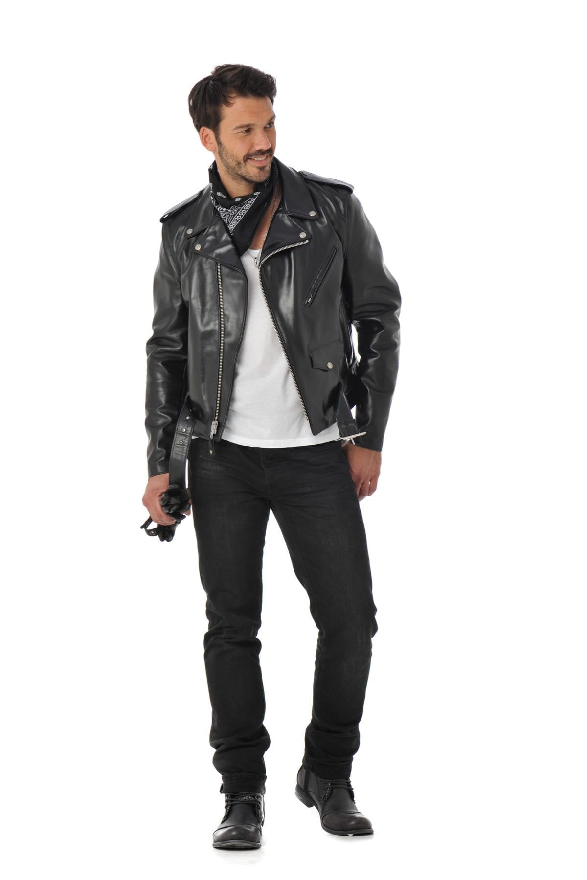 Schott 618HH Black: glossy horsehide leather, carefully made in the USA. - Image n°6