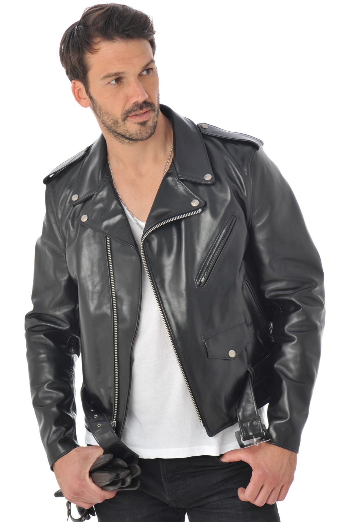 Schott 618HH Black: glossy horsehide leather, carefully made in the USA. - Image n°5