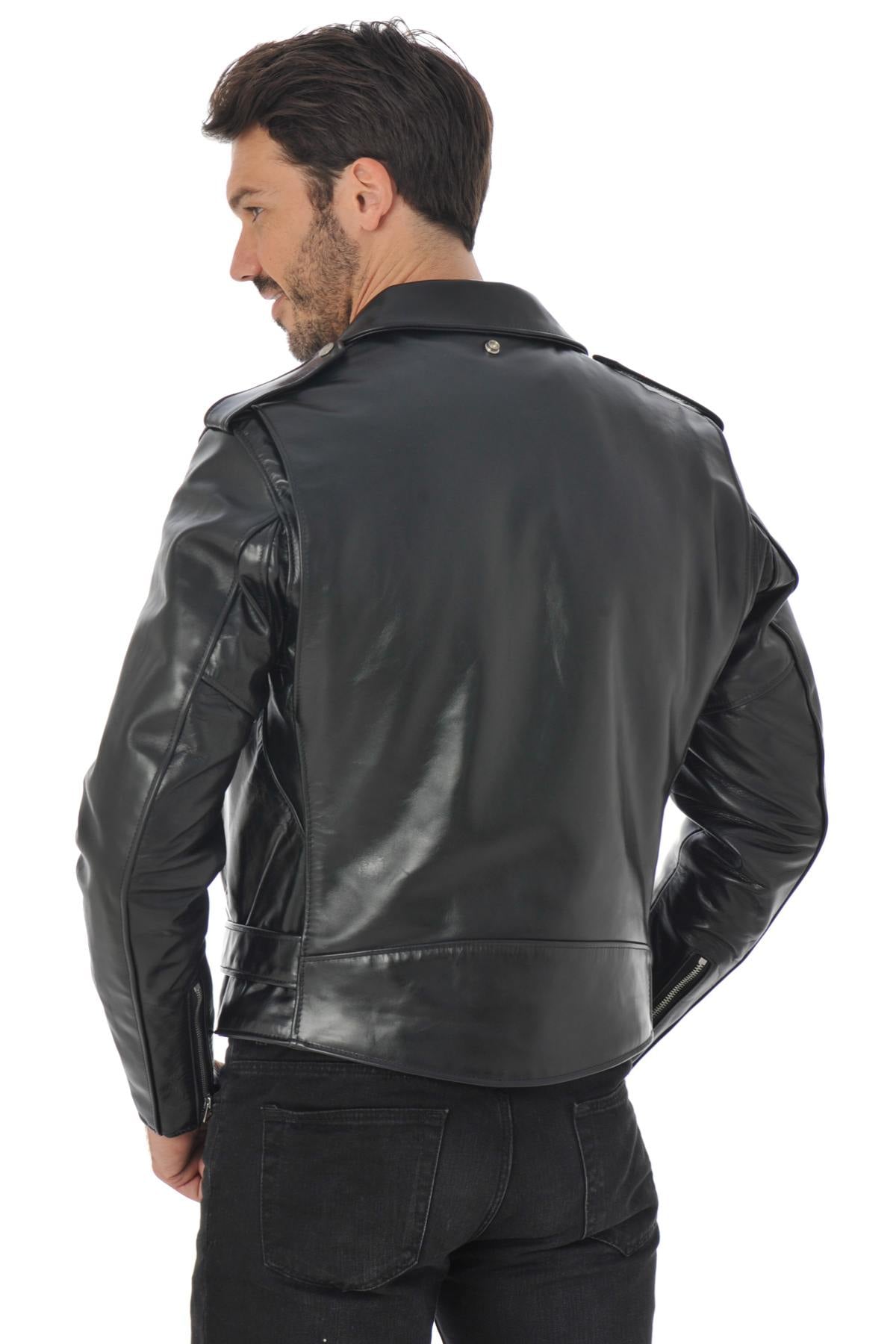 Schott 618HH Black: glossy horsehide leather, carefully made in the USA. - Image n°8