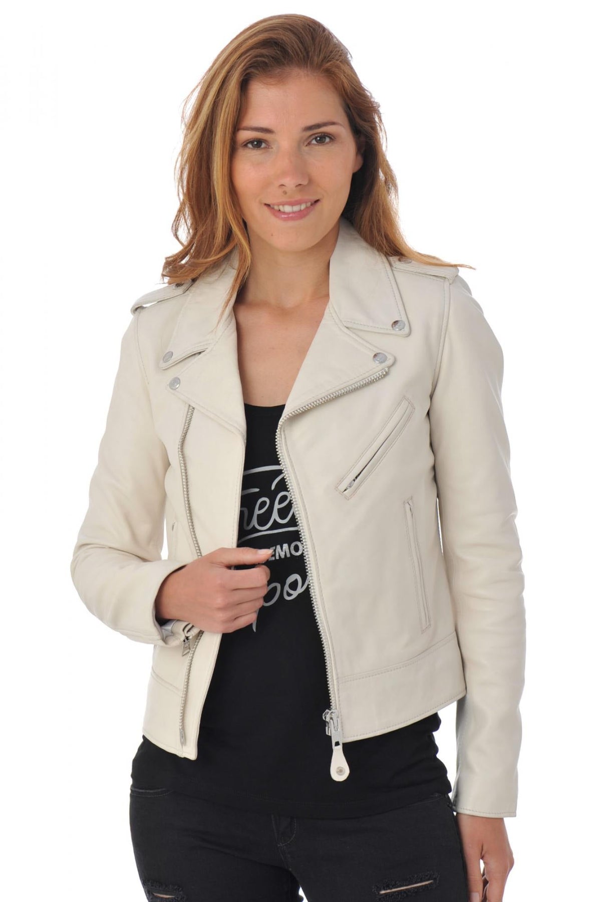 Schott NYC's white lambskin Perfecto-slim, soft, and timelessly chic. - Image n°1