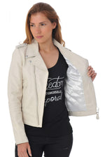 Schott NYC's white lambskin Perfecto-slim, soft, and timelessly chic. - Image n°5