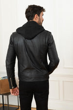 Serge Pariente's black lambskin jacket zip-off hood for rock and sport - Image n°5
