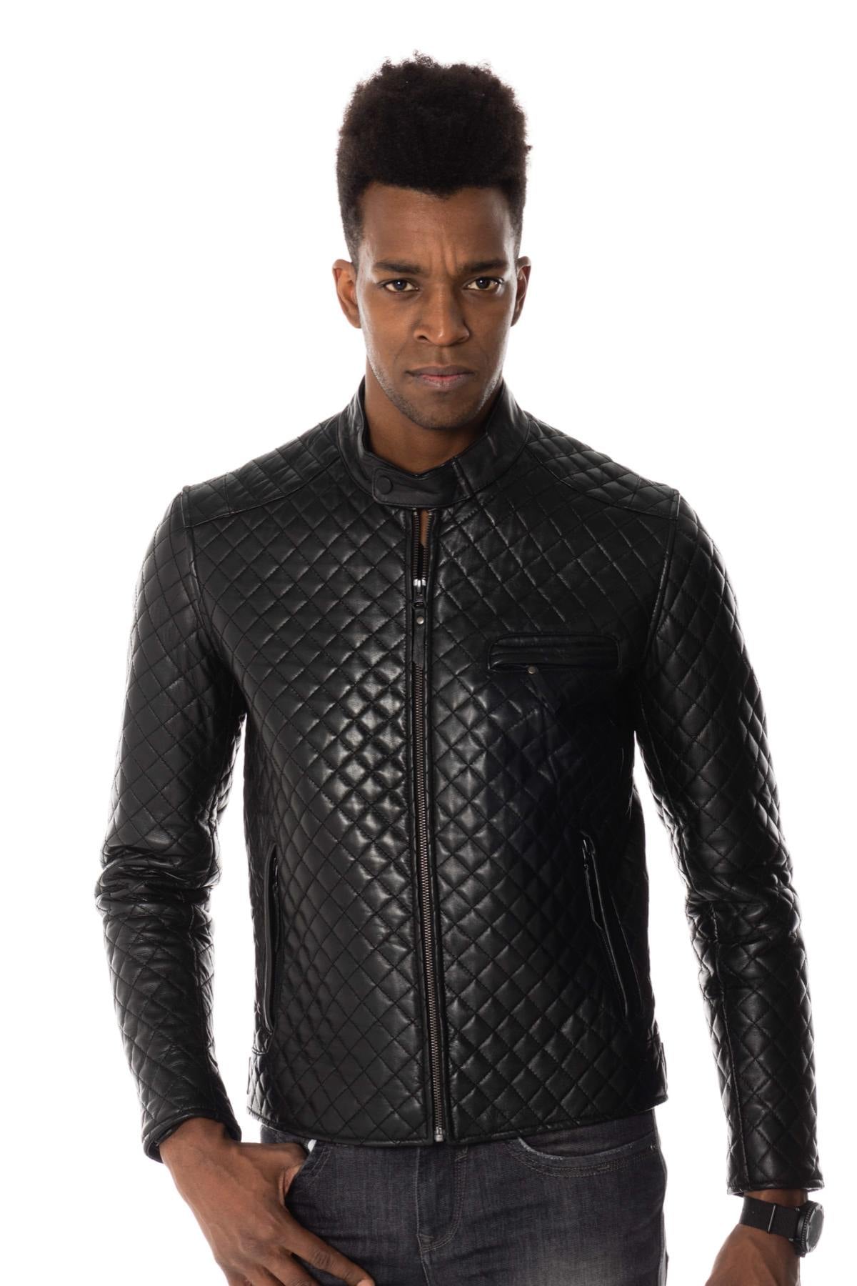 Quilted lambskin jacket with 3D diamond stitching and a slim fit. - Image n°6
