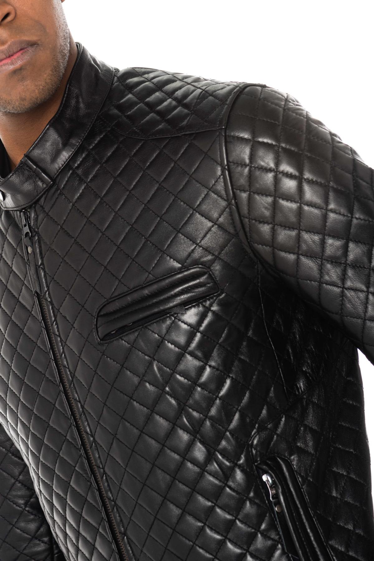 Quilted lambskin jacket with 3D diamond stitching and a slim fit. - Image n°9