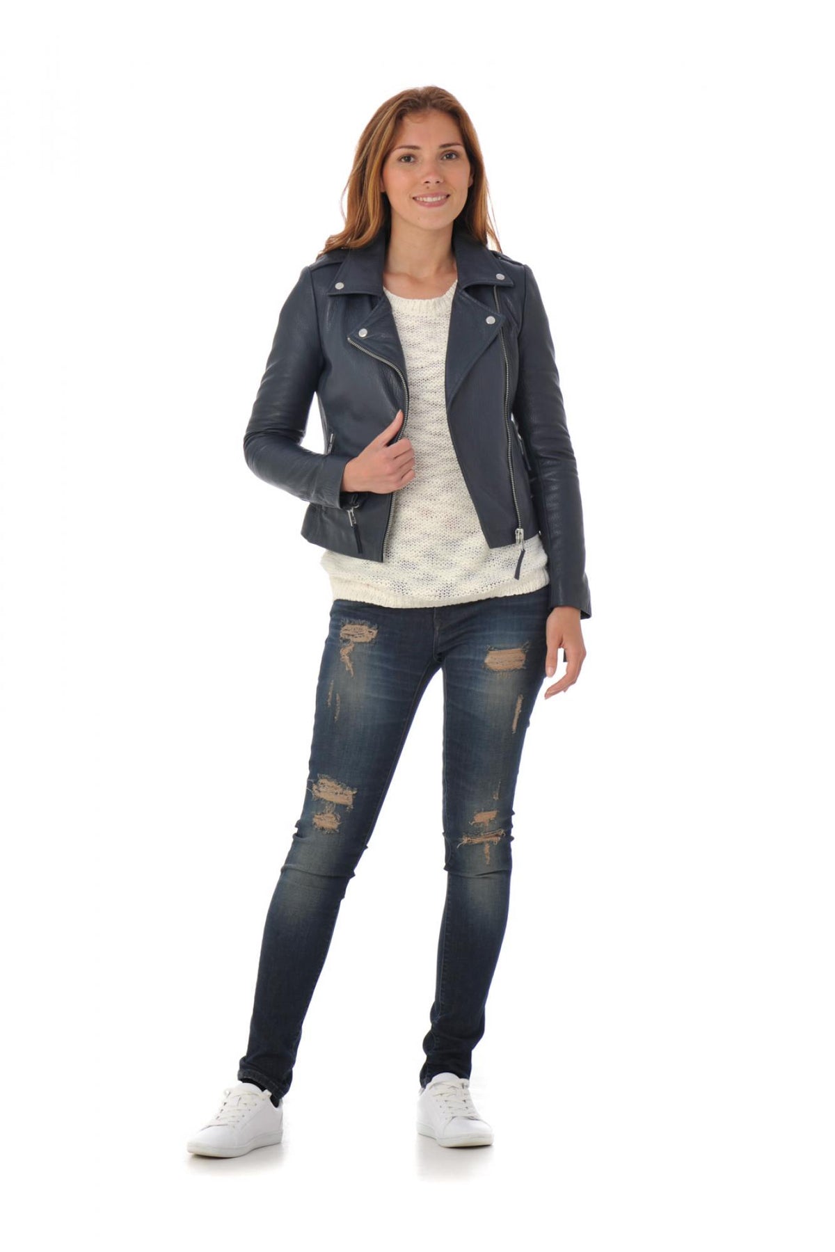 Serge Pariente leather Biker Jacket jacket Navy Blue - Image n°2