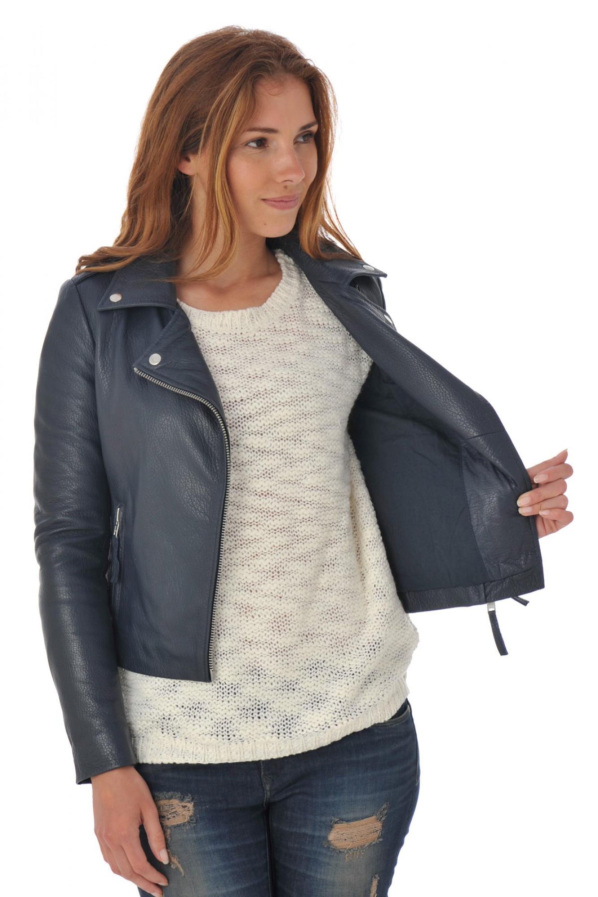Serge Pariente leather Biker Jacket jacket Navy Blue - Image n°4