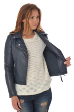 Serge Pariente leather Biker Jacket jacket Navy Blue - Image n°4