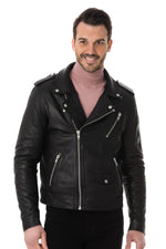 Slim black sheep leather biker jacket with an iconic asymmetrical zip. - Image n°3