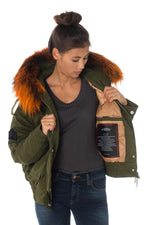 Women’s Khaki Jacket with Hood and Orange Fur - Image n°4