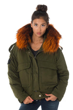 Women’s Khaki Jacket with Hood and Orange Fur - Image n°5