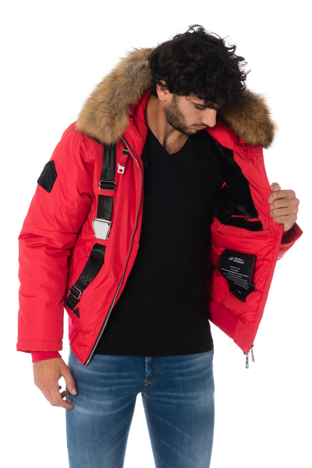 Men’s Red Hooded Bomber with Fur - Image n°5