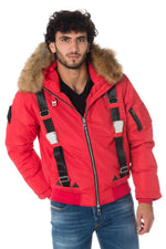 Men’s Red Hooded Bomber with Fur - Image n°3