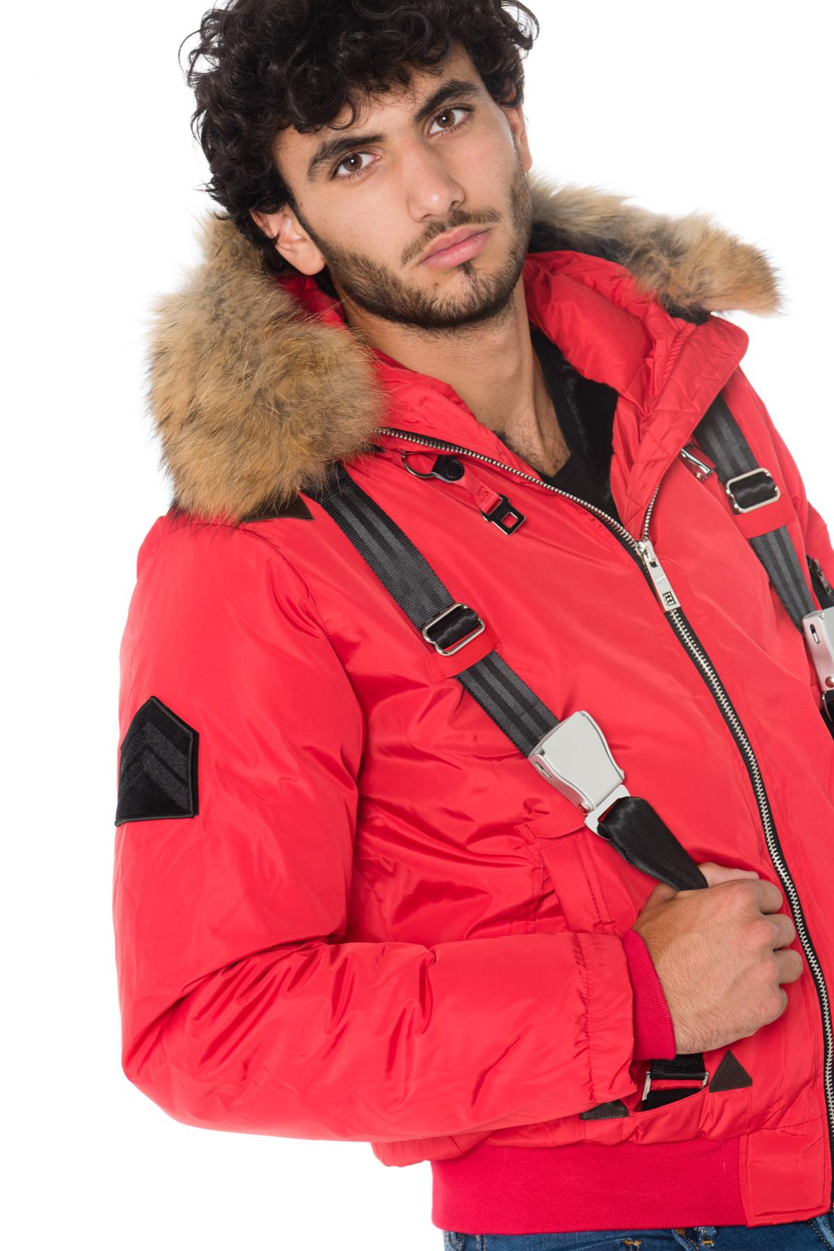 Men’s Red Hooded Bomber with Fur - Image n°7