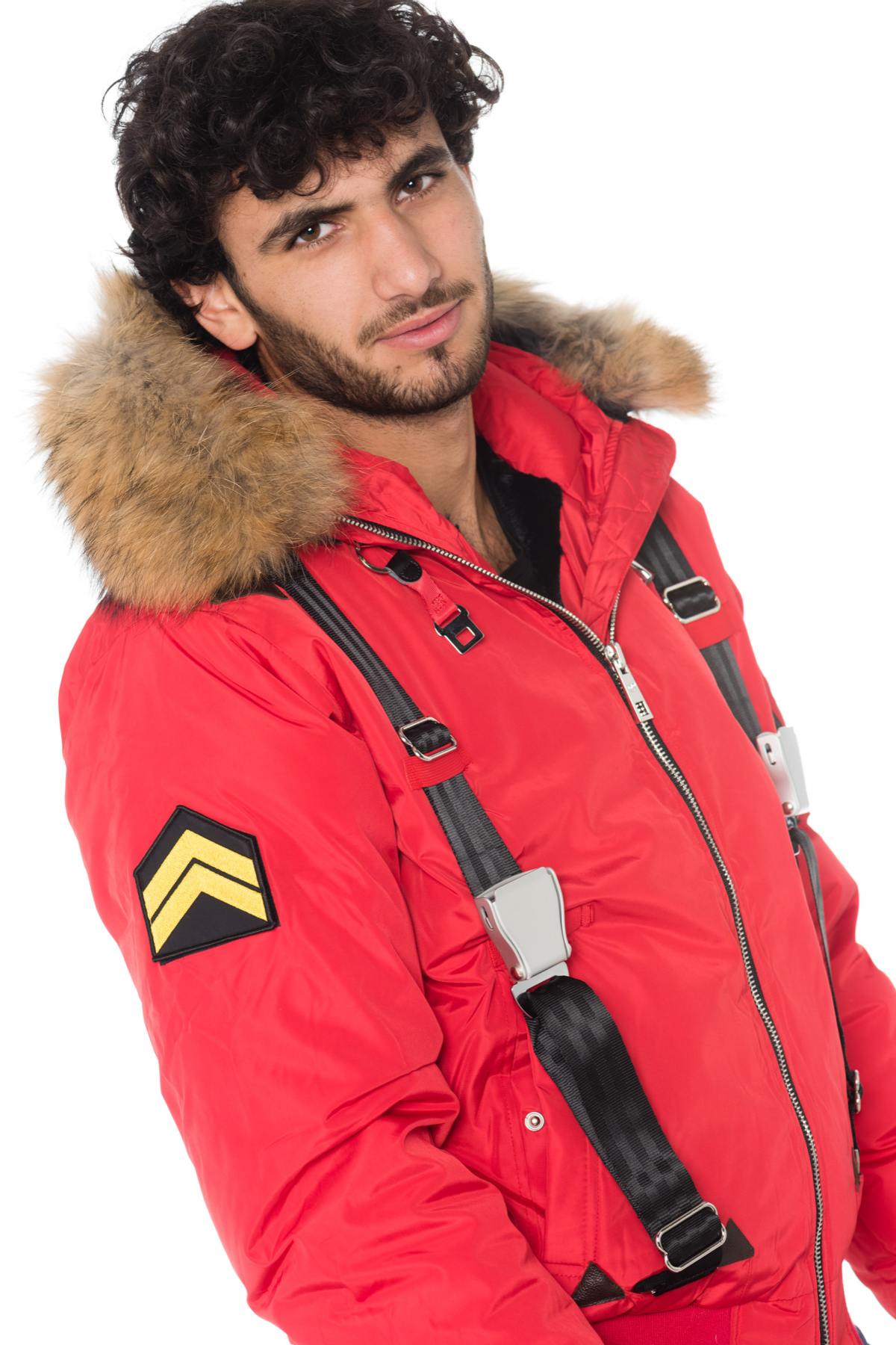 Men’s Red Hooded Bomber with Fur - Image n°8